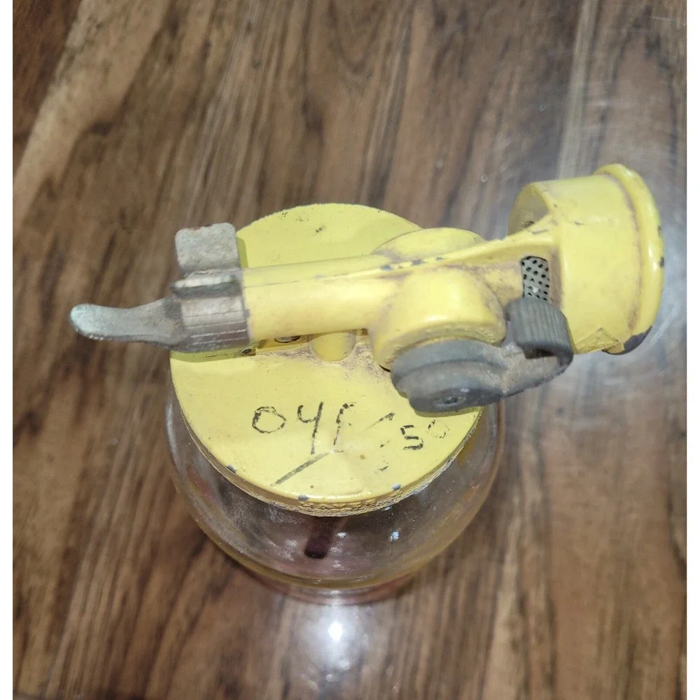 Vtg ORTHO SPRAY-ETTE 2 Duraglas Glass Insect Hose Spray Bottle Yellow Metal Top